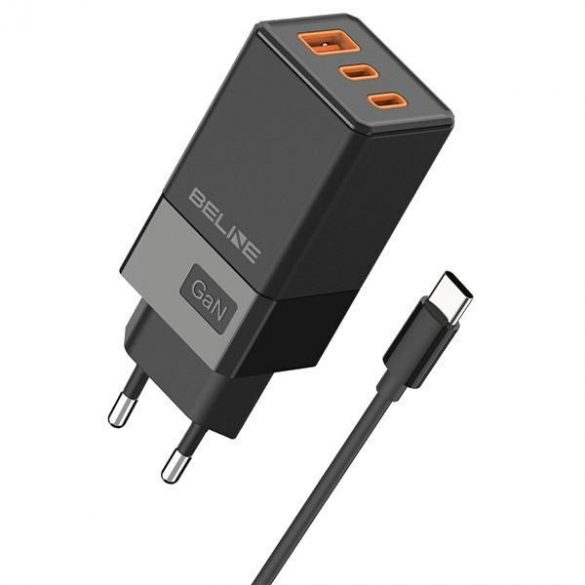 Beline Ład. siec. 2x USB-C + 1x USB 65W + kabel USB-C czarny/negru PD 3.0 + QC 3.0 BLN3CB65C GaN