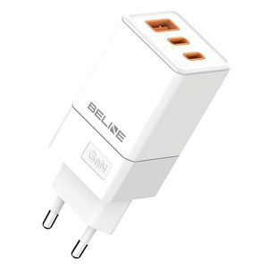 Beline Ład. siec. 2x USB-C + 1x USB 65W biały/alb (numai cap) PD 3.0 + QC 3.0 BLN3CW65 GaN