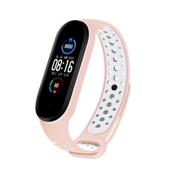 Beline pasek Design Mi Band 7/6/5 różowo-biały /roz-alb