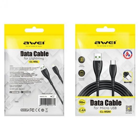 AWEI kabel CL-115T USB și USB-C negru/negru