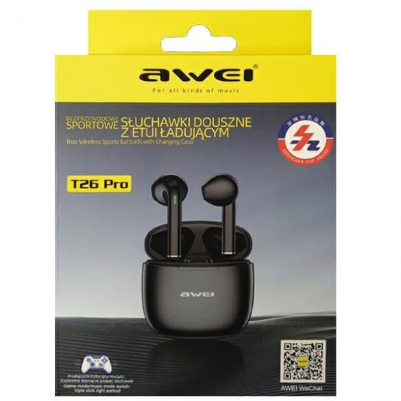 AWEI Căști Bluetooth 5.3 T26 Pro TWS + docking station negru/negru