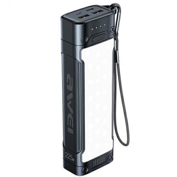 AWEI PowerBank P175K 20000mAh 22.5W negru/negru 2xUSB/PD + lumină LED