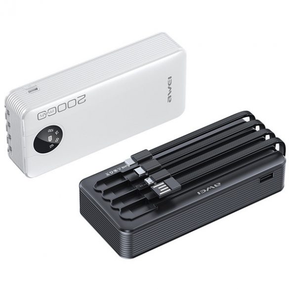 AWEI PowerBank P134K 20000mAh negru/negru display + cabluri USB/PD/Lightning/MicroUSB