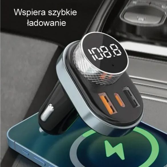 AWEI zestaw głośnomówiący C-843 z transmiterem FM, Bluetooth 5.0, MP3, 1xUSB+1xUSB-C czarny/negru