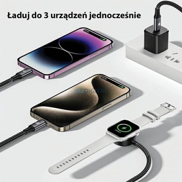 AWEI kabel W23 3w1 usb-c/fulger/ceas 100W/10W/2.5W czarny/negru