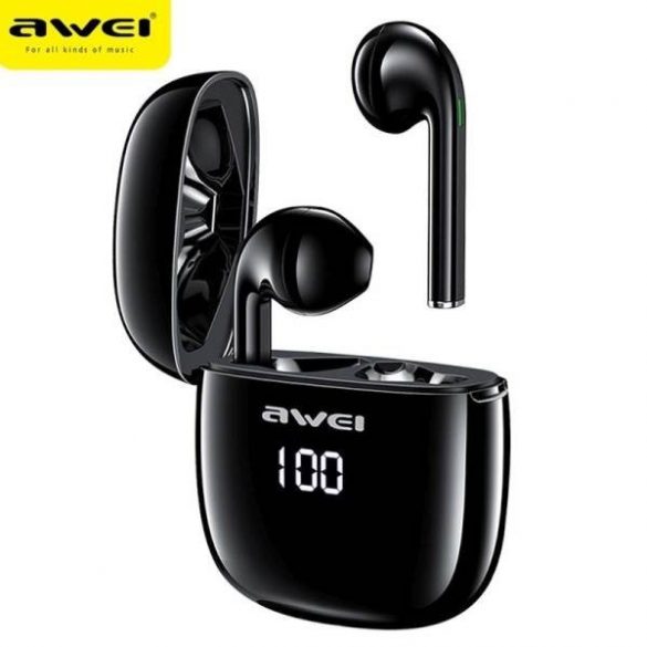 Căști AWEI Bluetooth 5.0 T28P TWS + docking station negru/negru