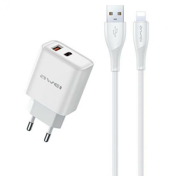 AWEI ład. siec. PD81L-EU 22,5 W + cablu USB + Lightning biała/alb GaN