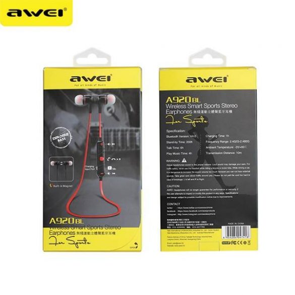 Căști sport AWEI Bluetooth A920BL negru/negru magnetic