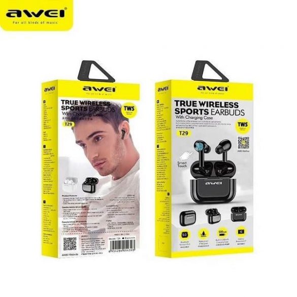 Căști AWEI Bluetooth 5.0 T29 TWS + docking station negru/negru