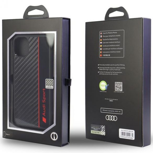 Husă rigidă Audi Carbon Fiber Stripe iPhone 12/12 Pro 6.1 czarny/negru AUS-TPUPCIP12P-R8/D1-BK"