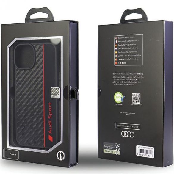 Audi Carbon Fiber Stripe iPhone 14 / 15 / 13 6.1 "negru / negru hard Husă AUS-TPUPCIP14-R8/D1-BK