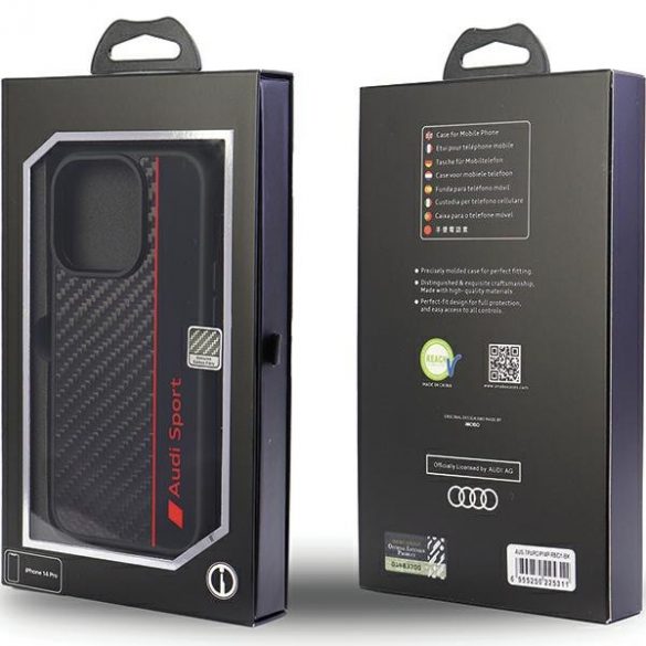 Audi Carbon Fiber Stripe iPhone 14 Pro 6.1 negru / negru hard Husă AUS-TPUPCIP14P-R8/D1-BK"