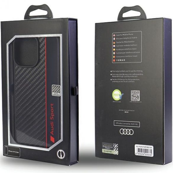 Husă rigidă Audi Carbon Fiber Stripe iPhone 14 Pro Max 6.7 czarny/negru AUS-TPUPCIP14PM-R8/D1-BK"