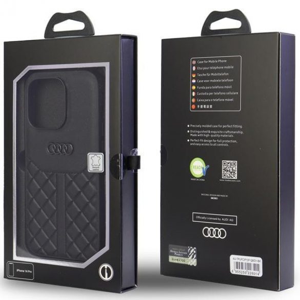 Audi Genuine piele iPhone 13 Pro / 13 6.1 negru / negru hard Husă AU-TPUPCIP13P-Q8/D1-BK"