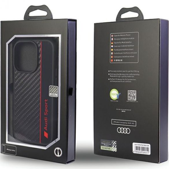 Audi Carbon Fiber Stripe iPhone 13 Pro Max 6.7 negru / negru hard Husă AUS-TPUPCIP13PM-R8/D1-BK"