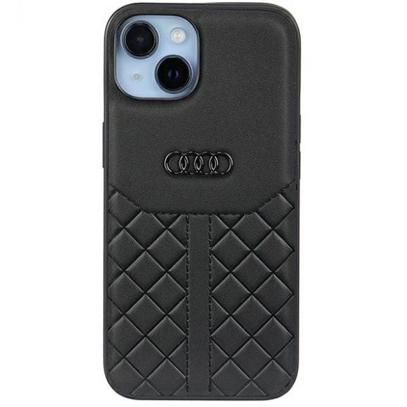 Audi Genuine piele iPhone 14 / 15 / 13 6.1 "negru / negru hard Husă AU-TPUPCIP14-Q8/D1-BK