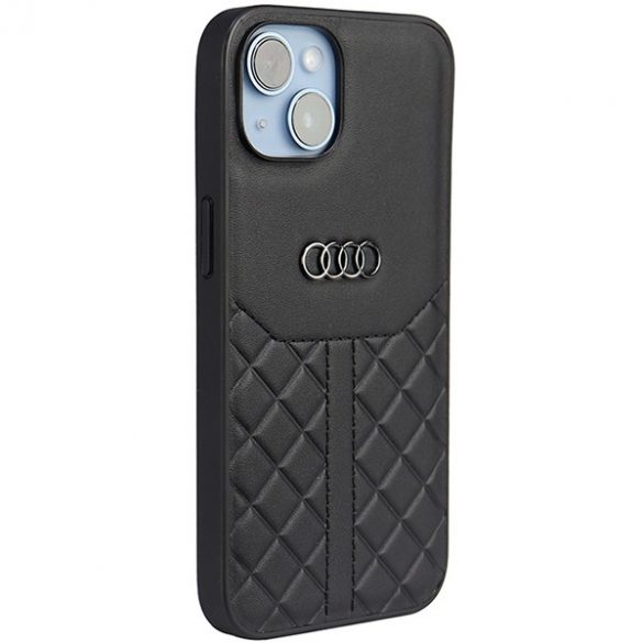 Audi Genuine piele iPhone 14 / 15 / 13 6.1 "negru / negru hard Husă AU-TPUPCIP14-Q8/D1-BK