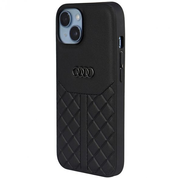 Audi Genuine piele iPhone 14 / 15 / 13 6.1 "negru / negru hard Husă AU-TPUPCIP14-Q8/D1-BK