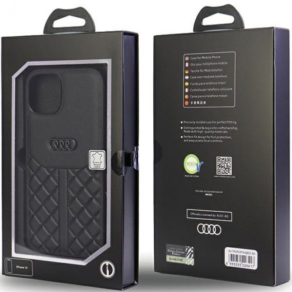 Audi Genuine piele iPhone 14 / 15 / 13 6.1 "negru / negru hard Husă AU-TPUPCIP14-Q8/D1-BK