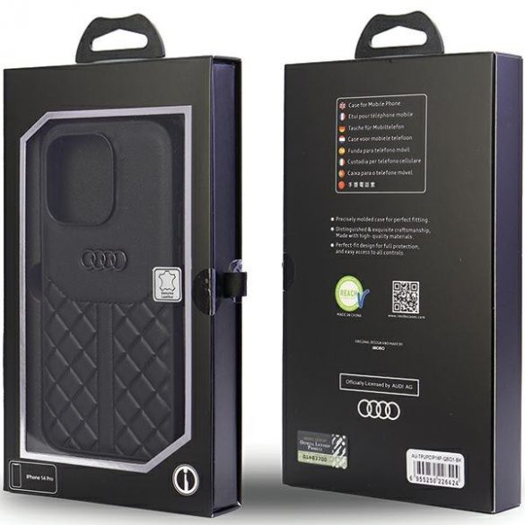 Audi Genuine piele iPhone 14 Pro 6.1 negru / negru hard Husă AU-TPUPCIP14P-Q8/D1-BK"