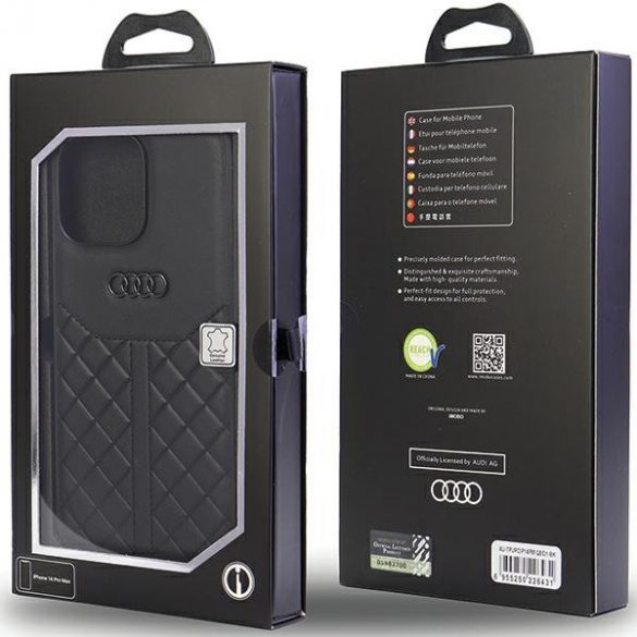 Audi Genuine piele iPhone 14 Pro Max 6.7 negru / negru hard Husă AU-TPUPCIP14PM-Q8/D1-BK"