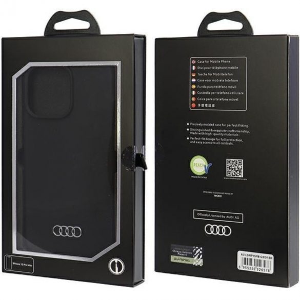 Husă din silicon Audi iPhone 15 Pro Max 6.7 carcasă rigidă neagră AU-LSRIP15PM-Q3/D1-BK"