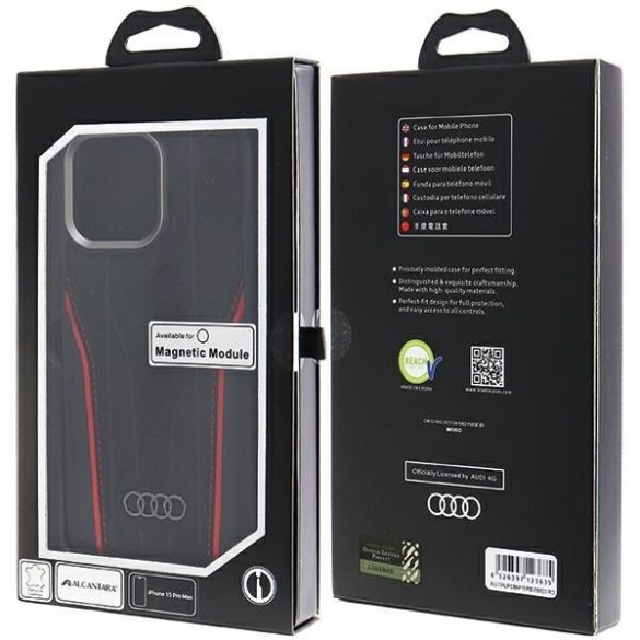 Husă rigidă Audi din piele naturală MagSafe iPhone 15 Pro Max 6,7" czarno-czerwony/negru-roșu AU-TPUPCMIP15PM-R8/D3-RD