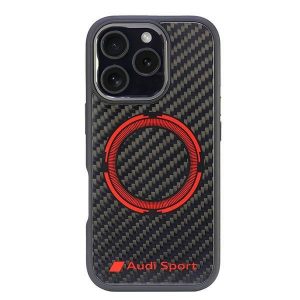 Audi AUS-TPUPCMIP16P-RSQ/D5-BK Carbon Fiber Sport Red Circle MagSafe carcase rigide pentru iPhone 16 Pro - negru