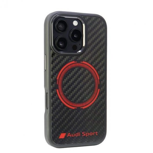 Audi AUS-TPUPCMIP16P-RSQ/D5-BK Carbon Fiber Sport Red Circle MagSafe carcase rigide pentru iPhone 16 Pro - negru