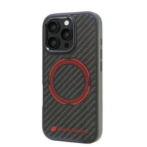 Audi AUS-TPUPCMIP16P-RSQ/D5-BK Carbon Fiber Sport Red Circle MagSafe carcase rigide pentru iPhone 16 Pro - negru