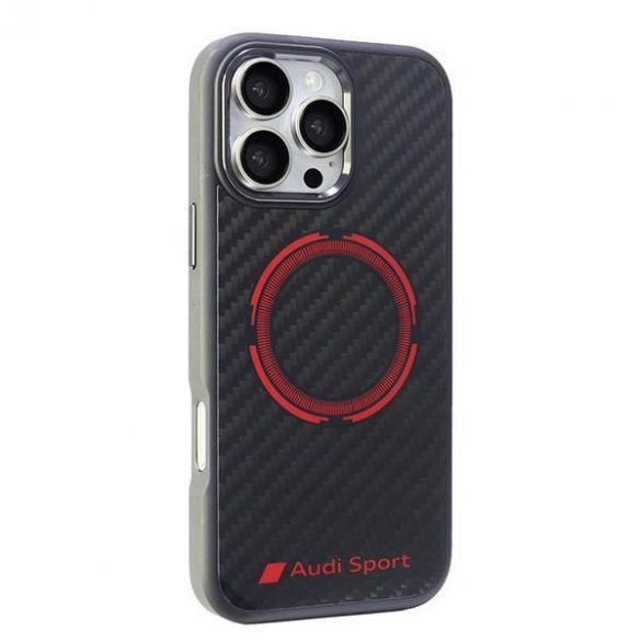 Audi AUS-TPUPCMIP16PM-RSQ/D5-BK Fibra de carbon Sport Red Circle MagSafe cazuri greu pentru iPhone 16 Pro Max - Negru