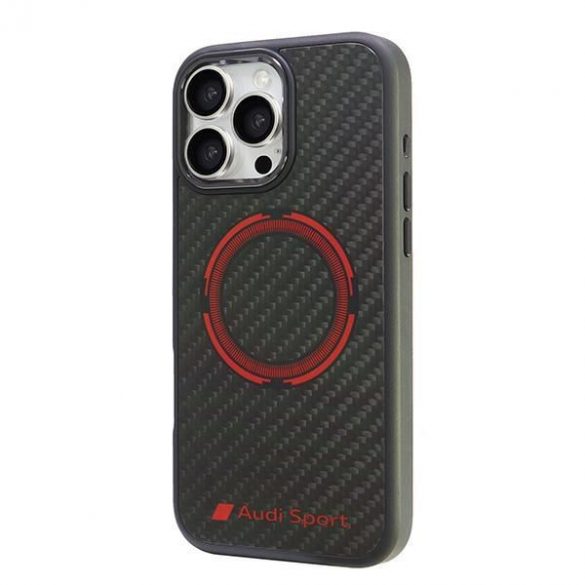 Audi AUS-TPUPCMIP16PM-RSQ/D5-BK Fibra de carbon Sport Red Circle MagSafe cazuri greu pentru iPhone 16 Pro Max - Negru