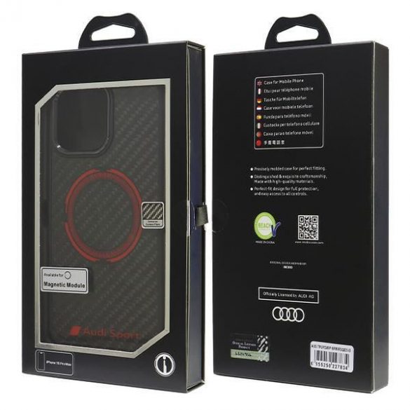 Audi AUS-TPUPCMIP16PM-RSQ/D5-BK Fibra de carbon Sport Red Circle MagSafe cazuri greu pentru iPhone 16 Pro Max - Negru