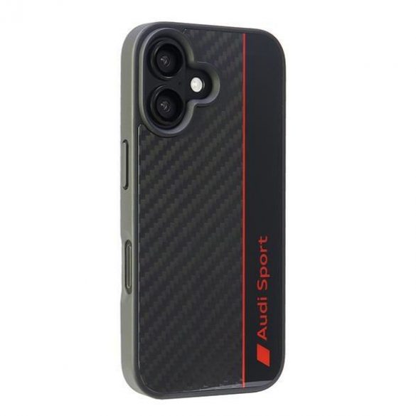 Audi AUS-TPUPCIP16-R8/D1-BK Carcasă rigidă cu dungi din fibră de carbon pentru iPhone 16 - negru