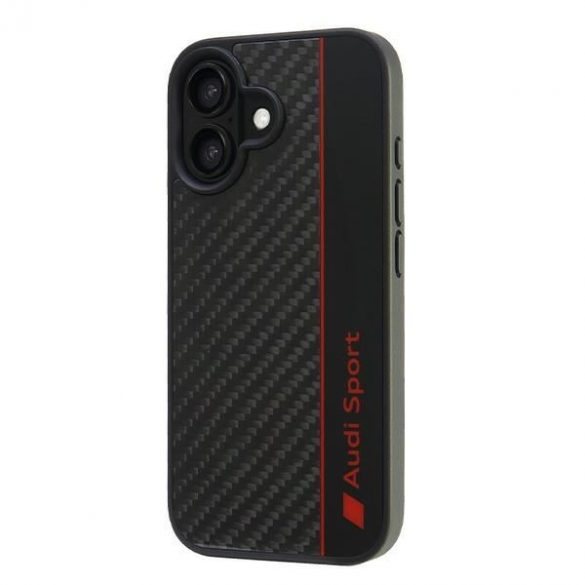 Audi AUS-TPUPCIP16-R8/D1-BK Carcasă rigidă cu dungi din fibră de carbon pentru iPhone 16 - negru