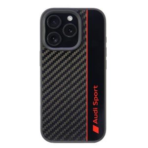 Audi AUS-TPUPCIP16P-R8/D1-BK Carcase rigide cu dungi din fibră de carbon pentru iPhone 16 Pro - negru