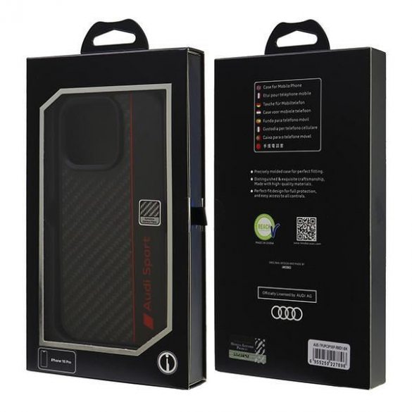 Audi AUS-TPUPCIP16P-R8/D1-BK Carcase rigide cu dungi din fibră de carbon pentru iPhone 16 Pro - negru