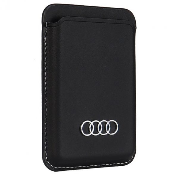 Portofel din piele sintetică Audi Slot pentru carduri czarny/negru MagSafe AU-MSCH-Q3/D1-BK