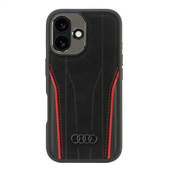 Audi AU-TPUPCMIP16-R8/D3-RD Husă MagSafe din piele naturală pentru iPhone 16 - negru-roșu