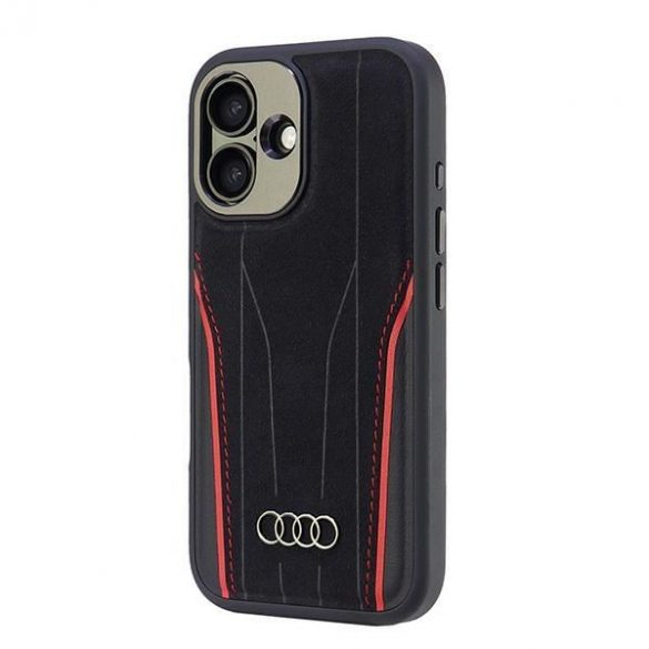 Audi AU-TPUPCMIP16-R8/D3-RD Husă MagSafe din piele naturală pentru iPhone 16 - negru-roșu