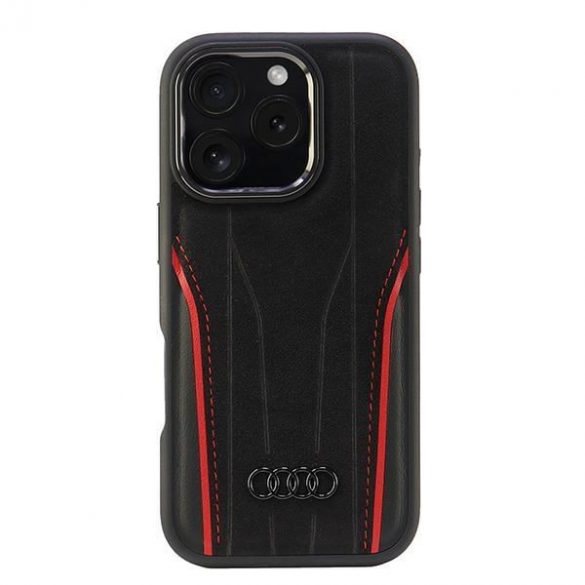 Audi AU-TPUPCMIP16P-R8/D3-RD Huse MagSafe din piele naturală pentru iPhone 16 Pro - negru-roșu