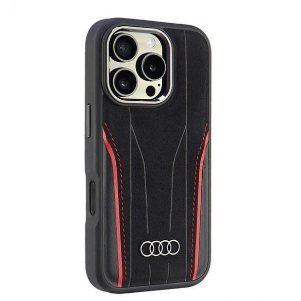 Audi AU-TPUPCMIP16P-R8/D3-RD Huse MagSafe din piele naturală pentru iPhone 16 Pro - negru-roșu