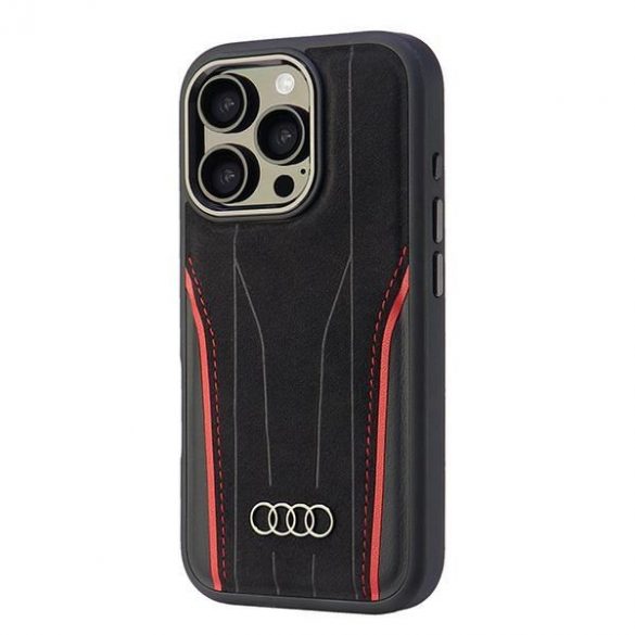 Audi AU-TPUPCMIP16P-R8/D3-RD Huse MagSafe din piele naturală pentru iPhone 16 Pro - negru-roșu