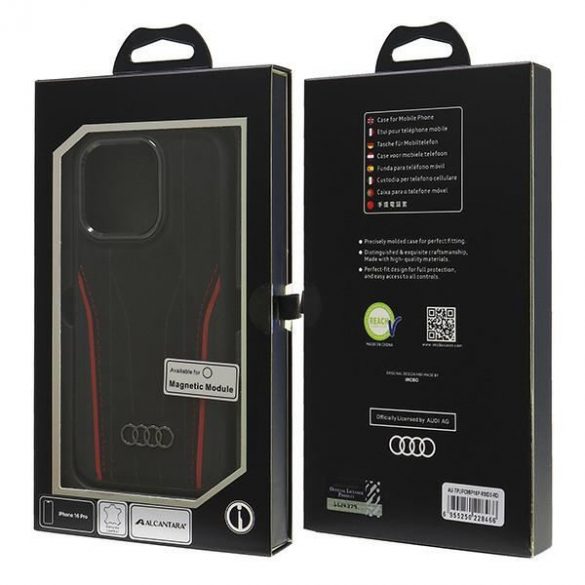 Audi AU-TPUPCMIP16P-R8/D3-RD Huse MagSafe din piele naturală pentru iPhone 16 Pro - negru-roșu