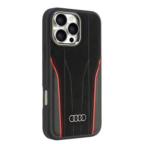 Audi AU-TPUPCMIP16PM-R8/D3-RD Huse MagSafe din piele naturală pentru iPhone 16 Pro Max - negru-roșu