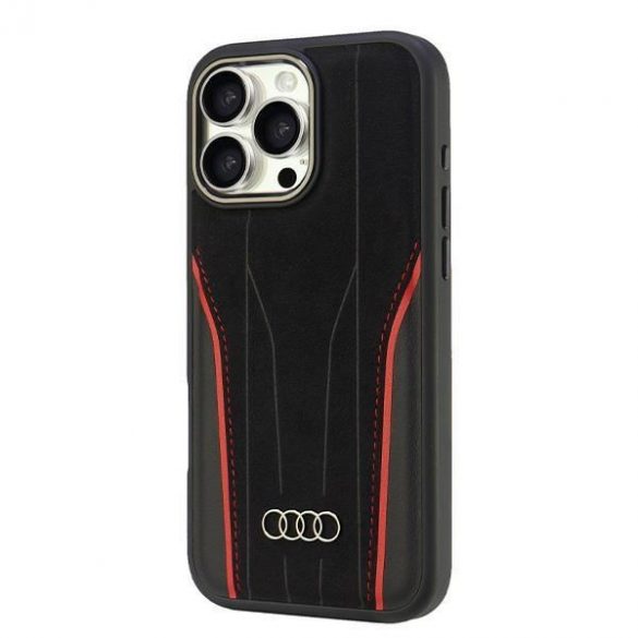 Audi AU-TPUPCMIP16PM-R8/D3-RD Huse MagSafe din piele naturală pentru iPhone 16 Pro Max - negru-roșu