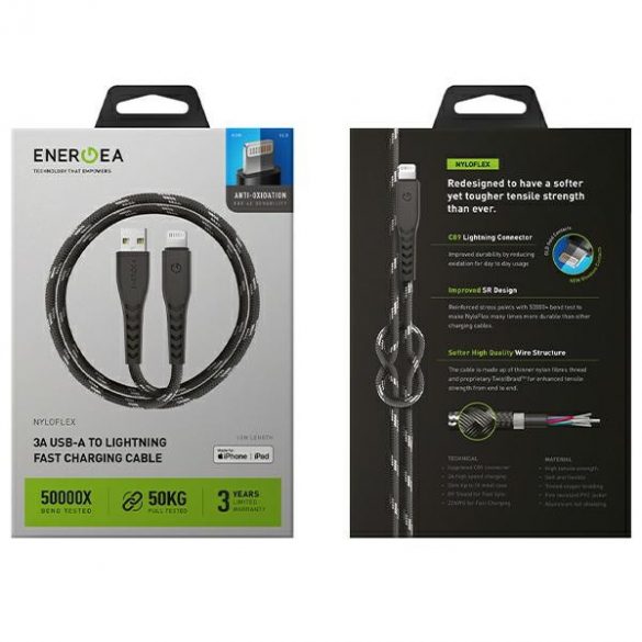 ENERGEA kabel Nyloflex USB - Lightning Charge and Sync C89 MFI 1,5 m czarny/negru