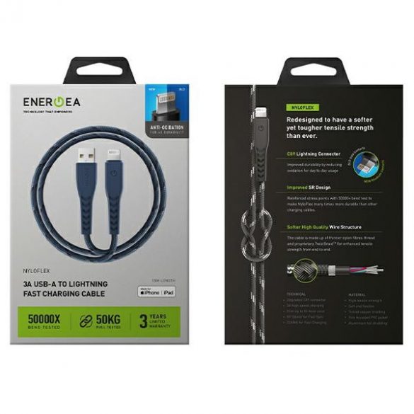 ENERGEA kabel Nyloflex USB - Lightning Charge and Sync C89 MFI 1,5 m niebieski/albastru