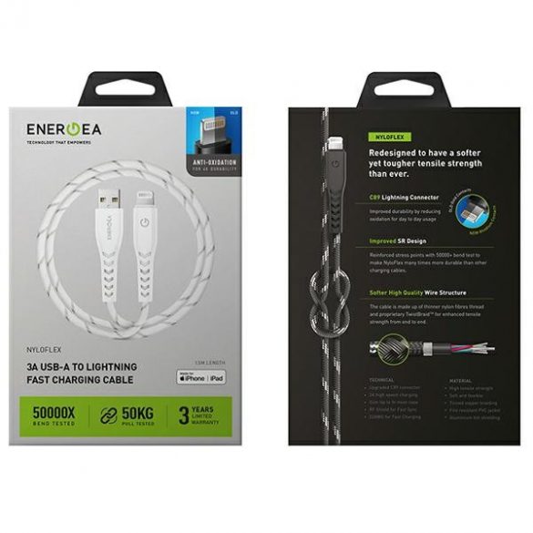 ENERGEA kabel Nyloflex USB - Lightning Charge and Sync C89 MFI 1,5 m biał/alb