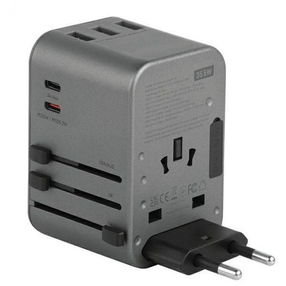 ENERGEA ład. siec. 3xUSB+2xUSB-C PD-PPS-QC 3.0 35.5W 3A2C Adaptor 4w1 US/UA/EU/UK szary/gunmetal Travelworld